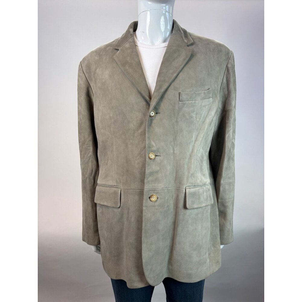 Polo By Ralph Lauren Mens Genuine Leather Blazer Jacket L 100% Cotton Lining Bei
